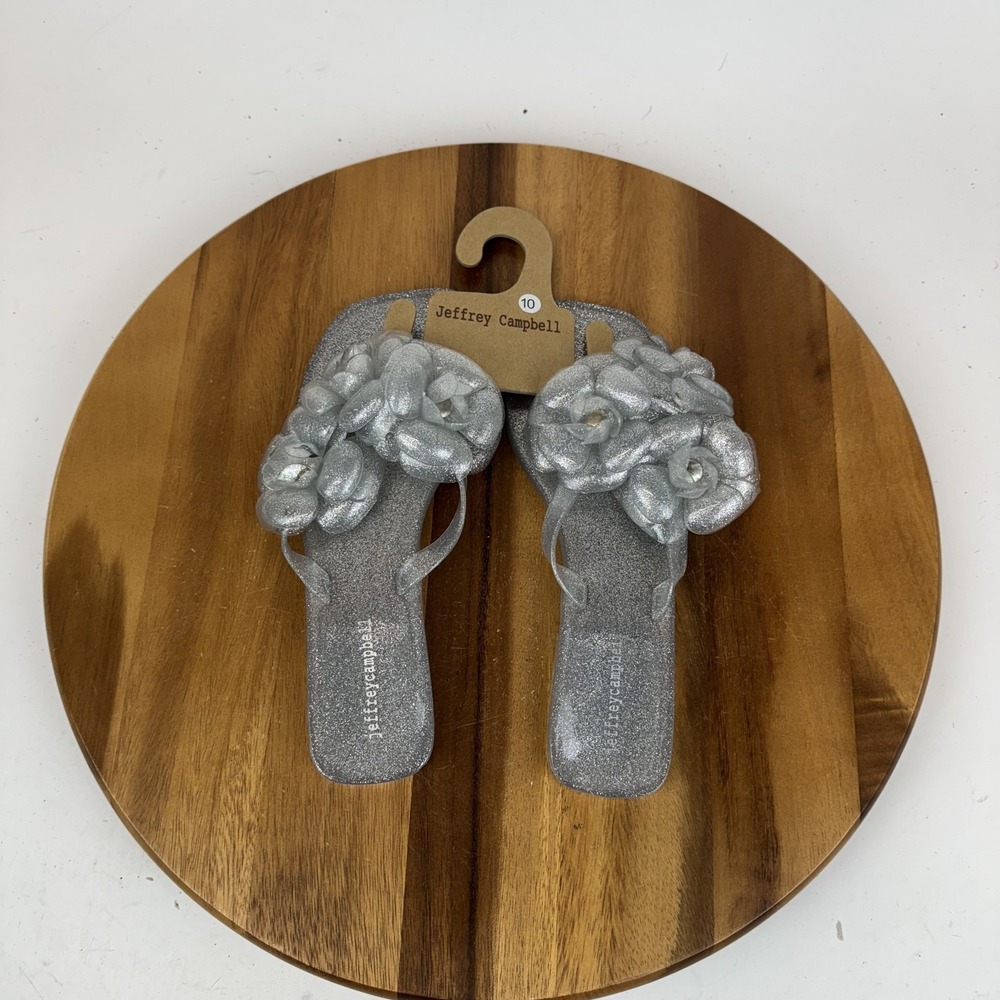 Womens Jeffrey Campbell Floralee Silver Jelly Thong Flip Flops Sandals Size 10 M